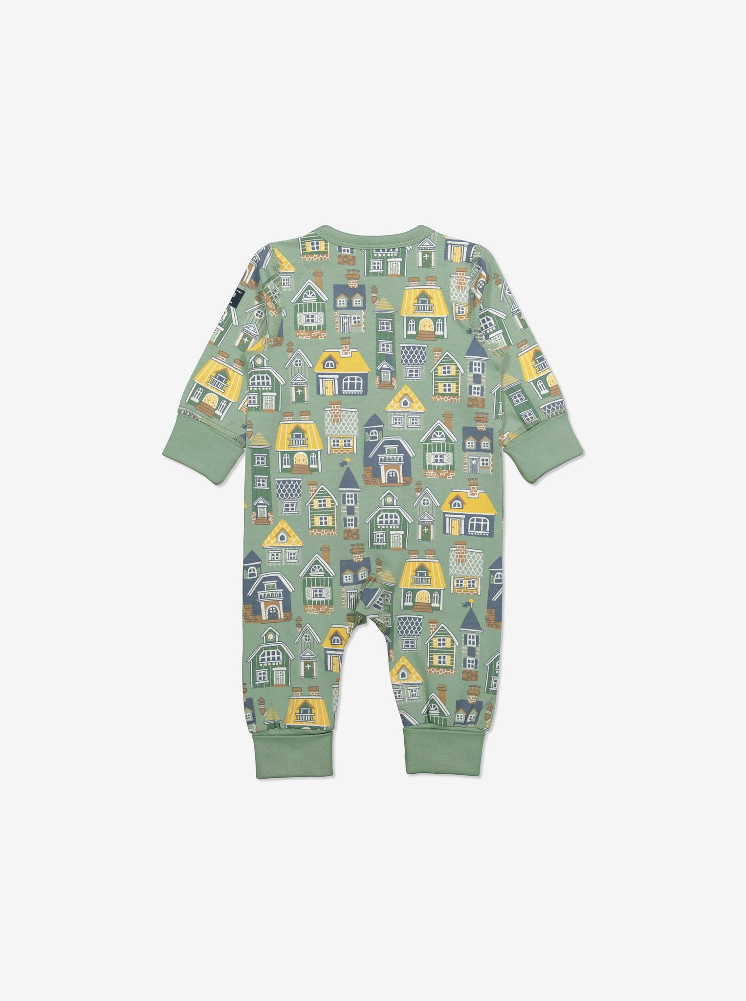  Organic Green Baby Sleepsuit from Polarn O. Pyret Kidswear. Made from ethically sourced materials.