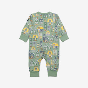  Organic Green Baby Sleepsuit from Polarn O. Pyret Kidswear. Made from ethically sourced materials.
