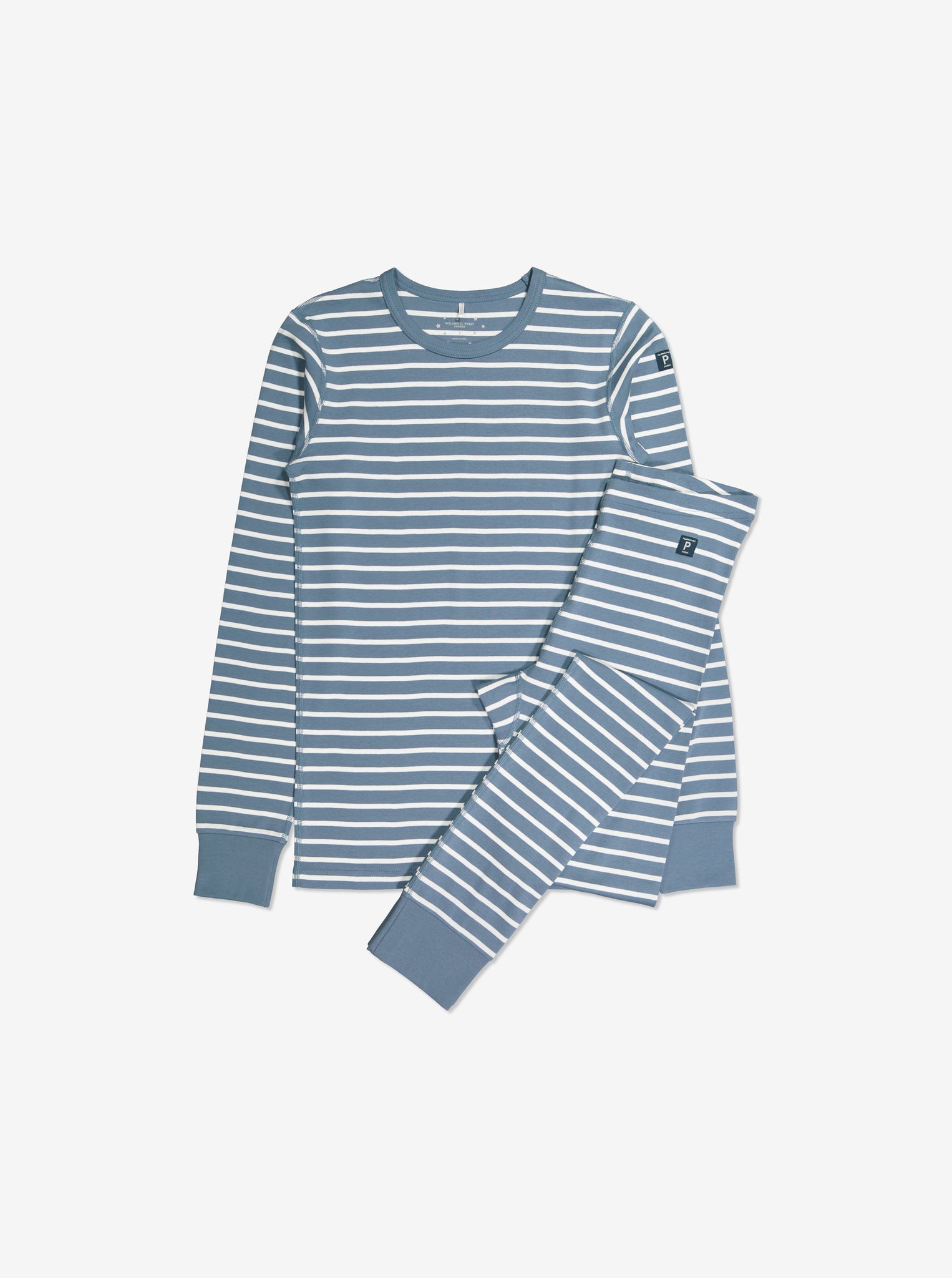  Organic Striped Blue Adult Pyjamas from Polarn O. Pyret Kidswear. Made with 100% organic cotton.