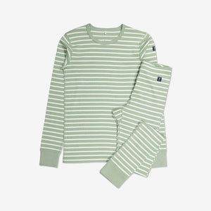  Organic Striped Green Adult Pyjamas from Polarn O. Pyret Kidswear. Made with 100% organic cotton.