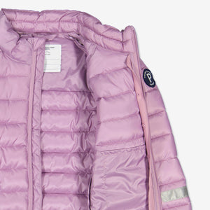 Water Resistant Purple Kids Puffer Jacket from Polarn O. Pyret Kidswear. 