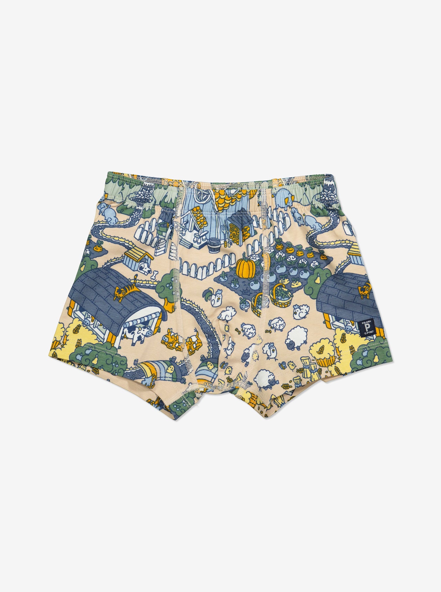  Organic Blue Boys Boxer Shorts from Polarn O. Pyret Kidswear. Made from sustainable materials.