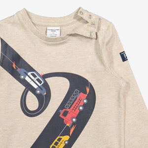  Organic Beige Race Car Kids Top from Polarn O. Pyret Kidswear. Made with 100% organic cotton.