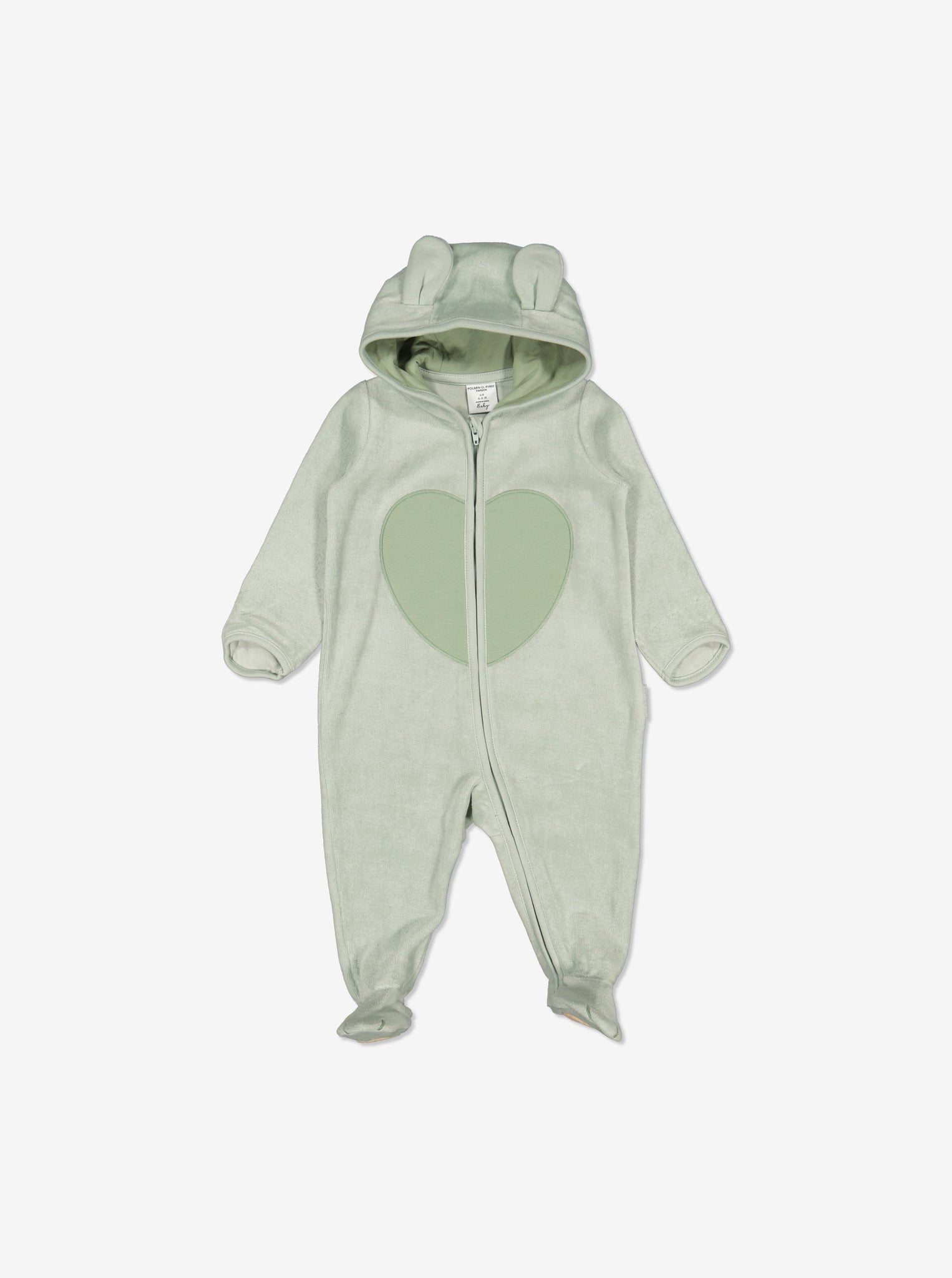  Heart Print Grey Baby All In One from Polarn O. Pyret Kidswear. Made from sustainable materials.