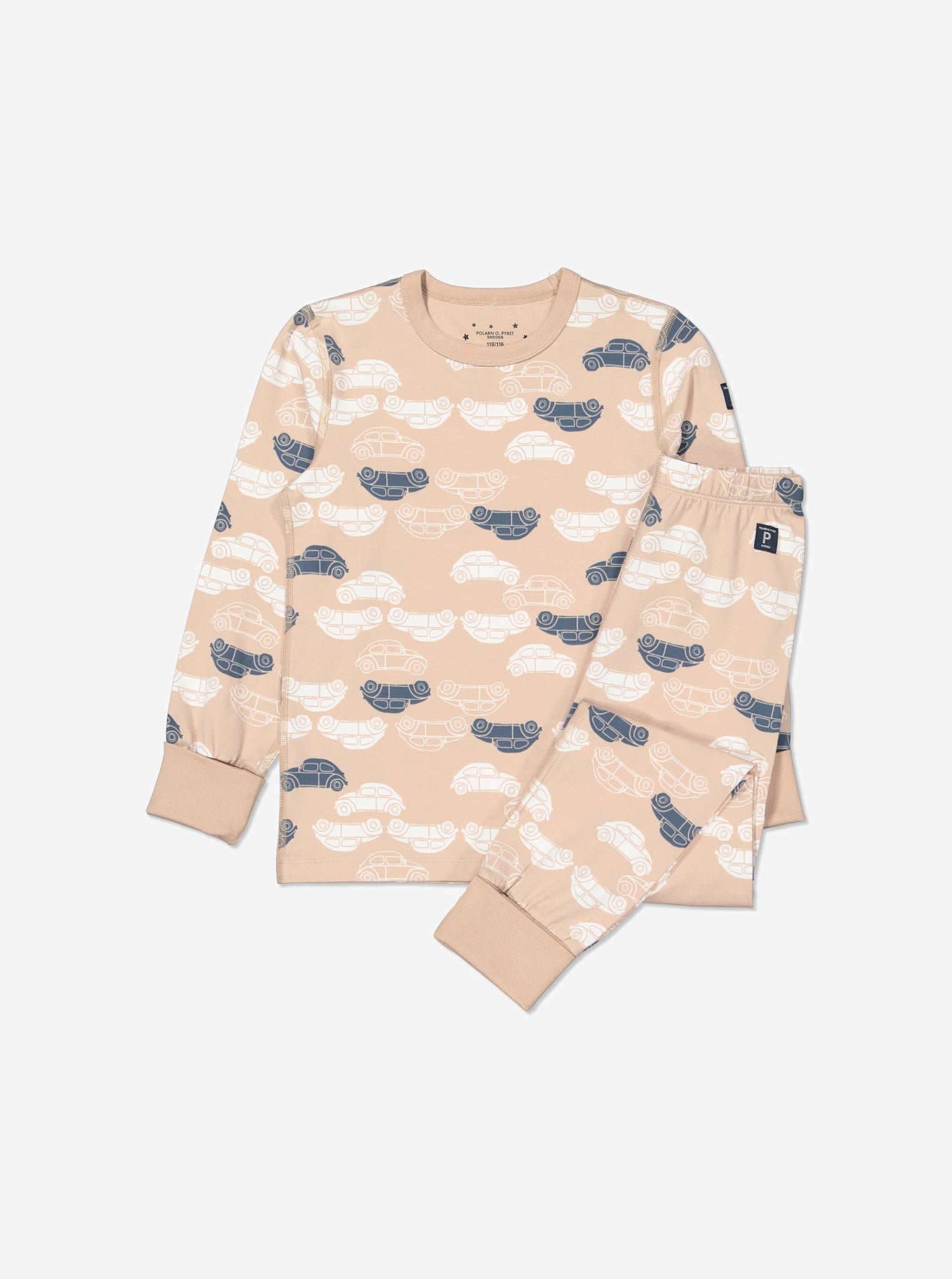  Organic Cotton Car Print Kids Pyjamas from Polarn O. Pyret Kidswear. Made from sustainable materials.