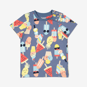 Ice Cream Print Navy Kids T-Shirt from Polarn O. Pyret Kidswear. Made using sustainable sourced materials.