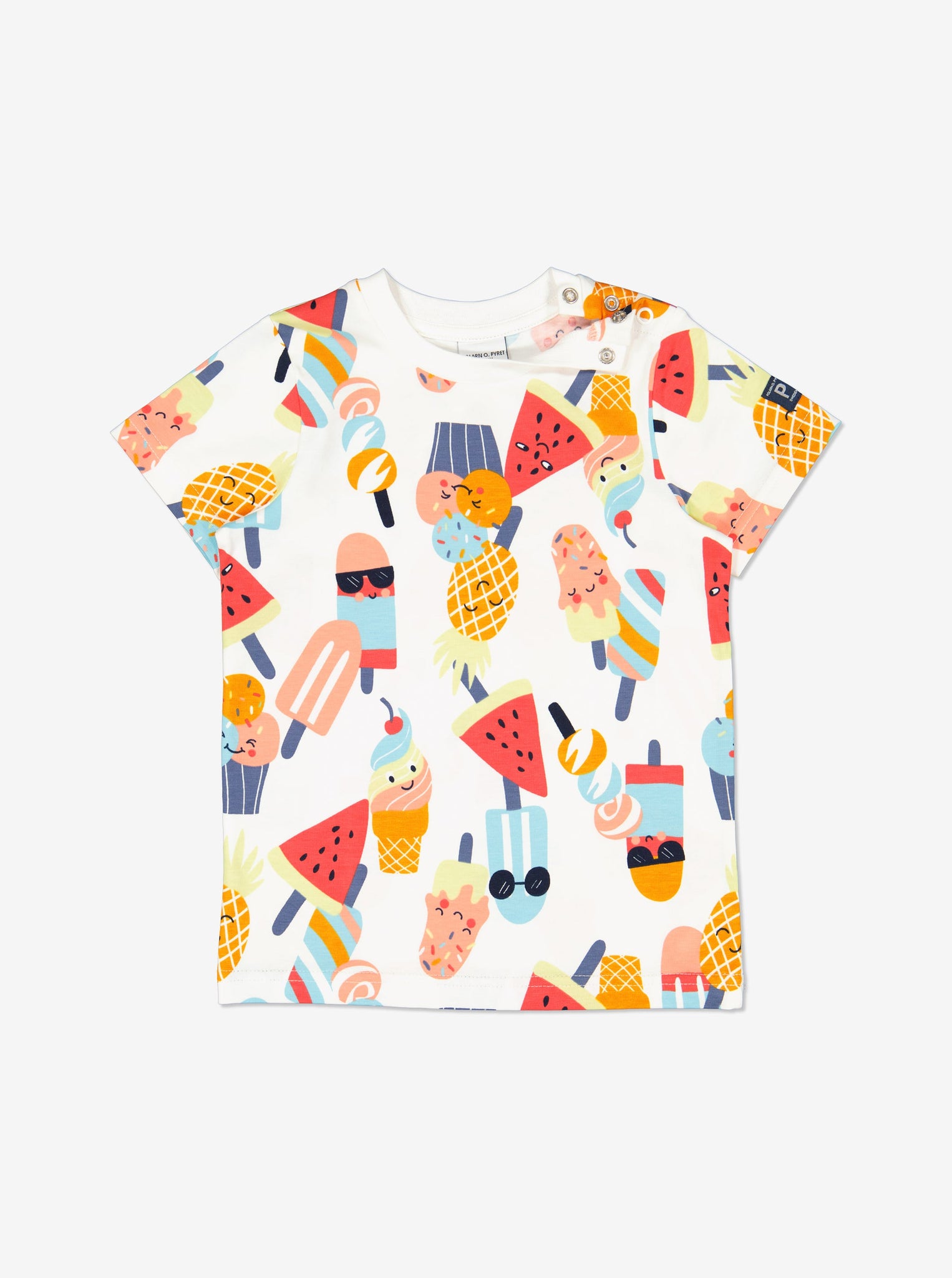 Ice Cream Print White Kids T-Shirt from Polarn O. Pyret Kidswear. Made from ethically sourced materials.