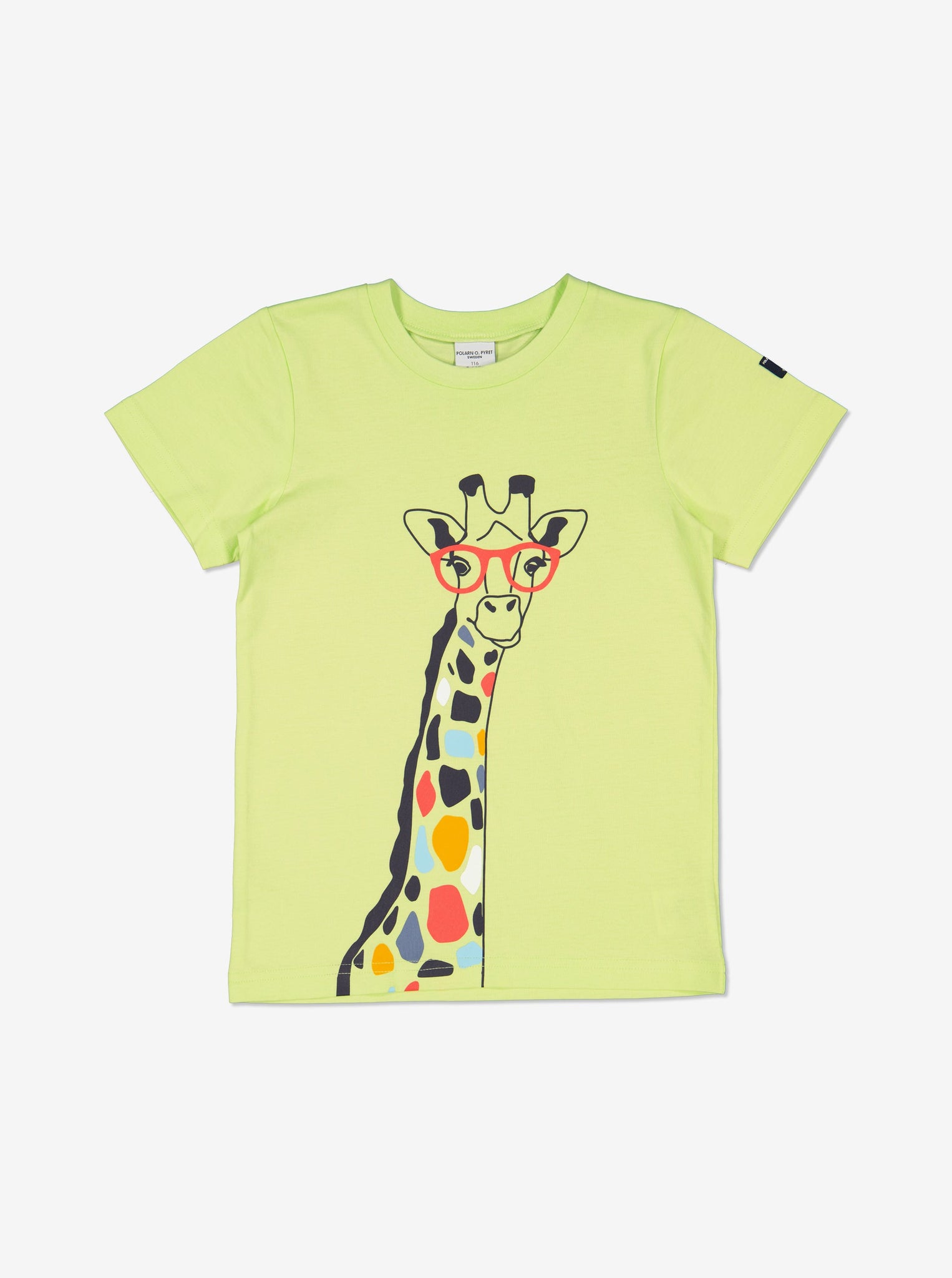 Yellow Kids Giraffe T-Shirt from Polarn O. Pyret Kidswear. Made from 100% GOTS Organic Cotton.