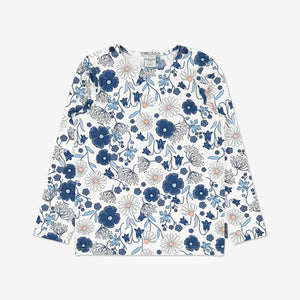 Blue Floral Girls Top from Polarn O. Pyret Kidswear. Made from 100% GOTS Organic Cotton.