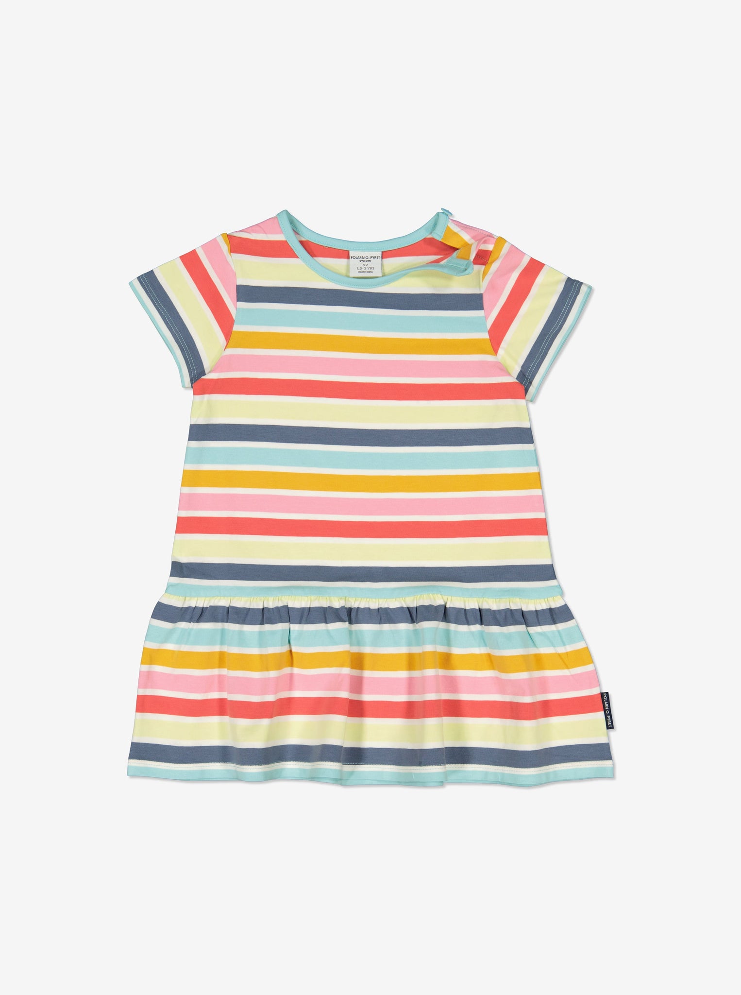 Organic Cotton Striped Girls Dress from Polarn O. Pyret Kidswear. Made using sustainable sourced materials.