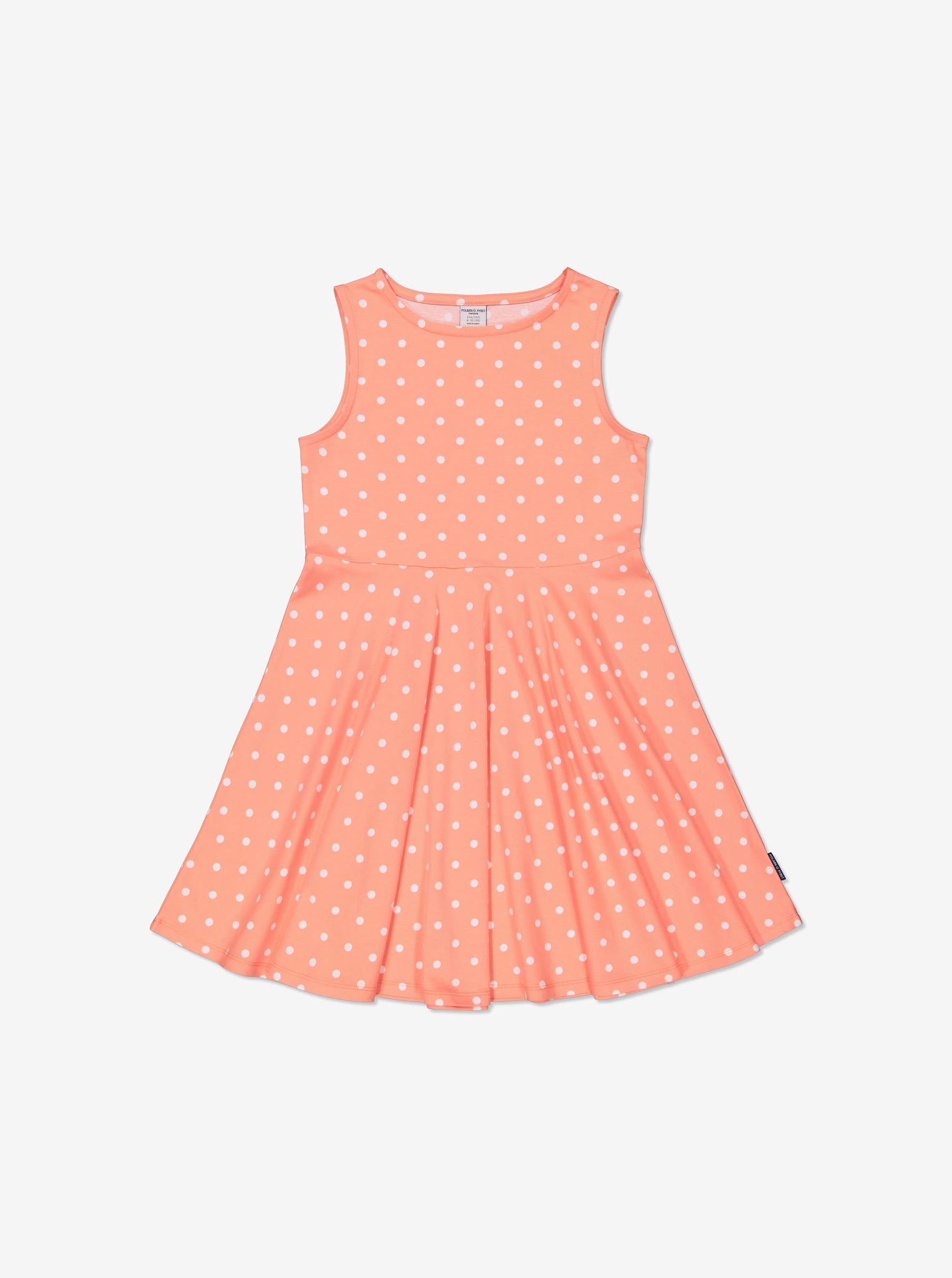 Peach Polka Dot Girls Dress from Polarn O. Pyret Kidswear. Ethically made and sustainably sourced materials.