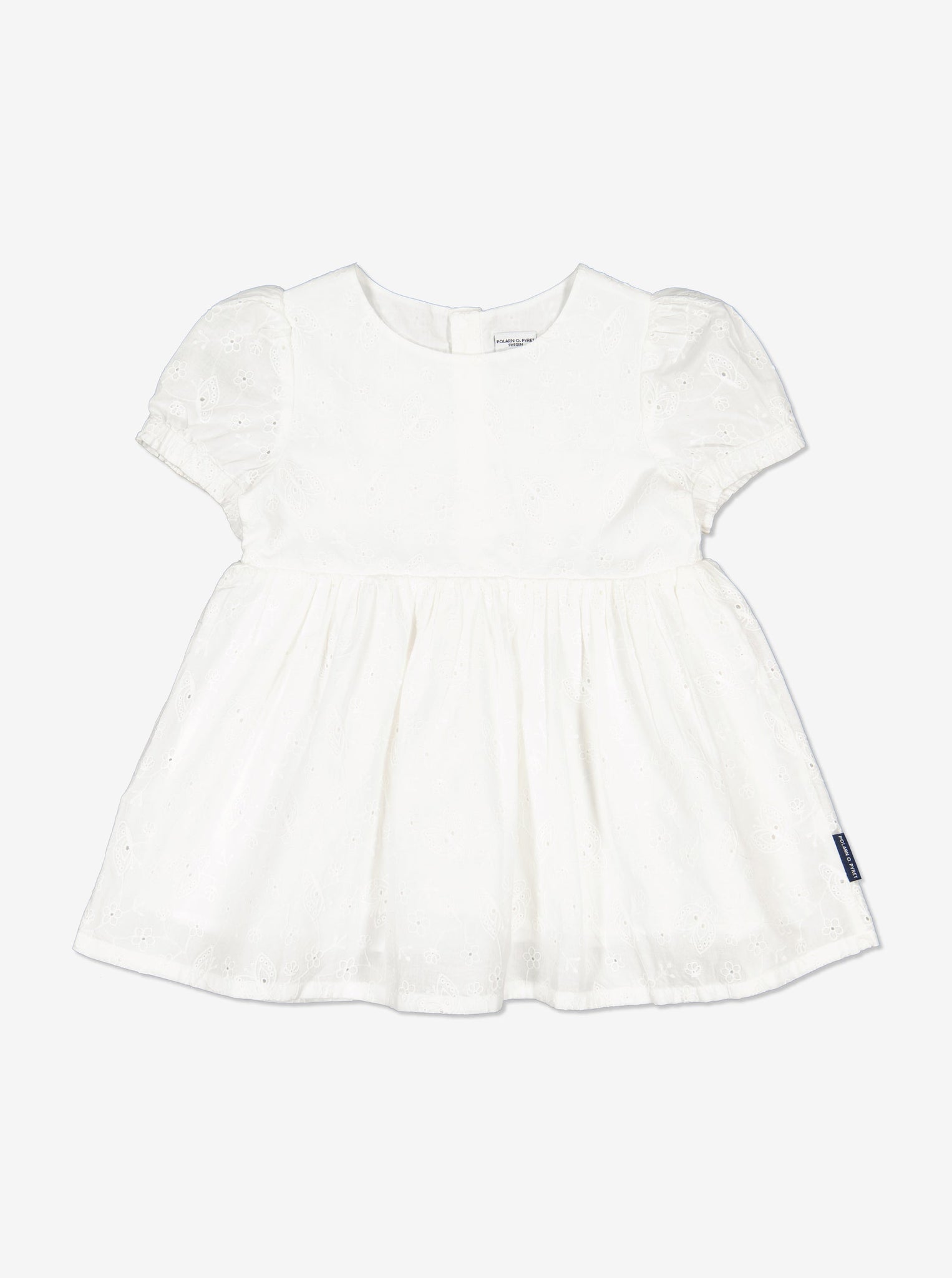Butterfly Kids Summer Dress In White from Polarn O. Pyret Kidswear. Made from 100% GOTS Organic Cotton.