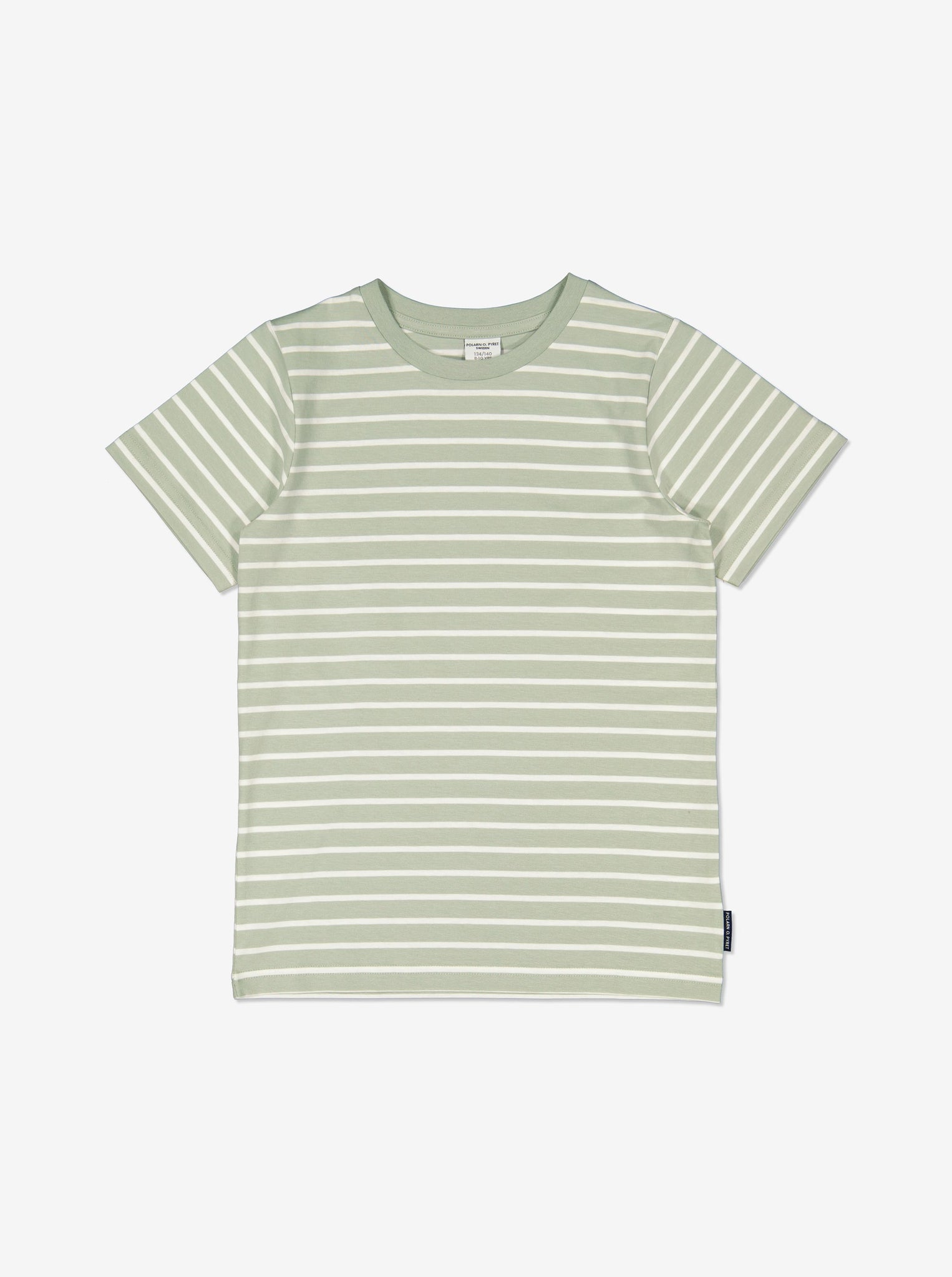  Cotton Striped Green Kids T-shirt from Polarn O. Pyret Kidswear. Made using environmentally friendly materials.