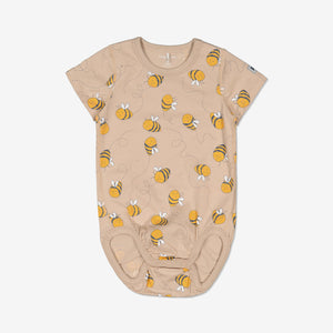 Bee Print Unisex Newborn Babygrow from Polarn O. Pyret Kidswear. Ethically made and sustainably sourced materials.