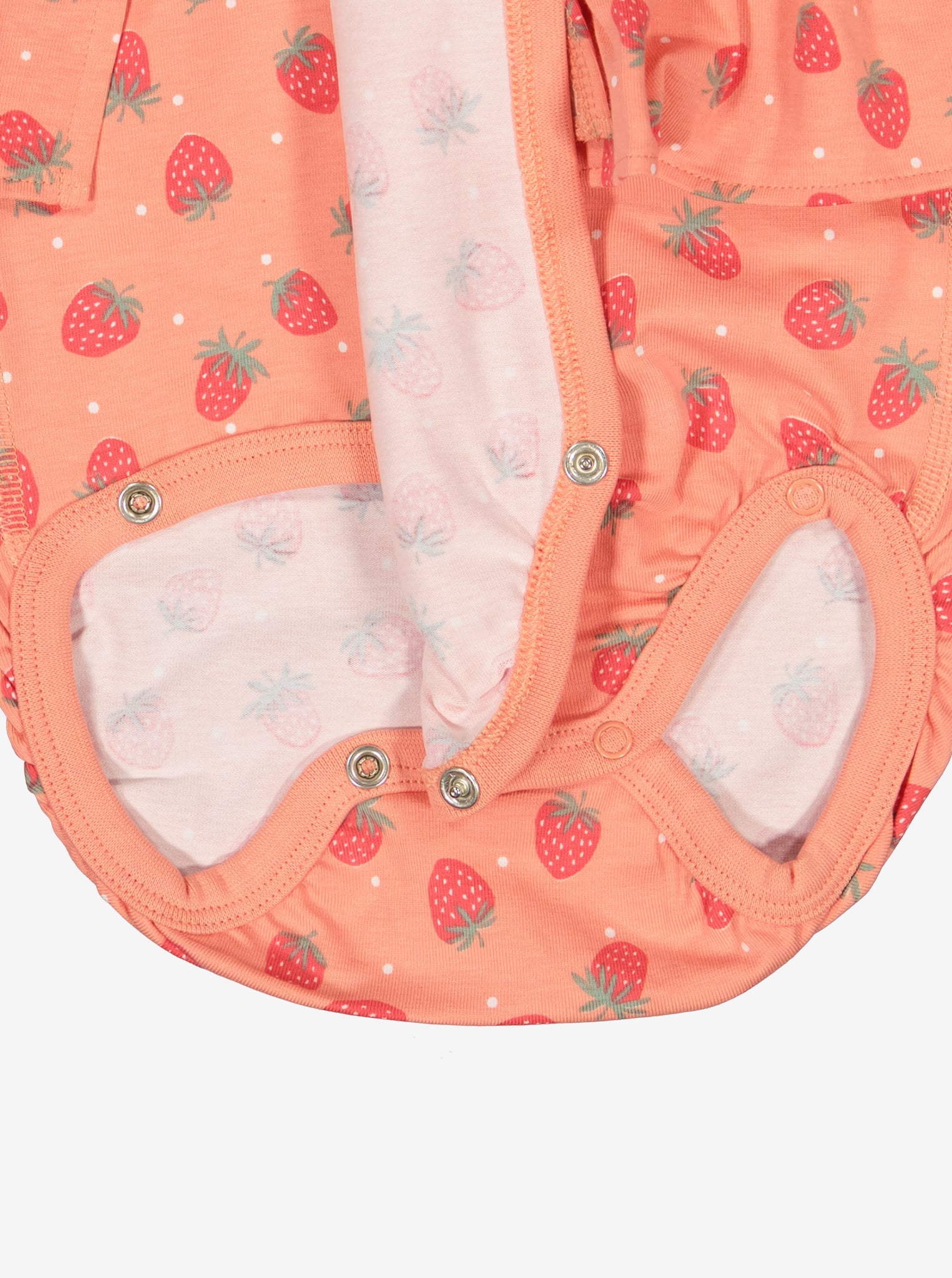 Strawberry Print Wraparound Babygrow from Polarn O. Pyret Kidswear. Made using sustainable sourced materials.