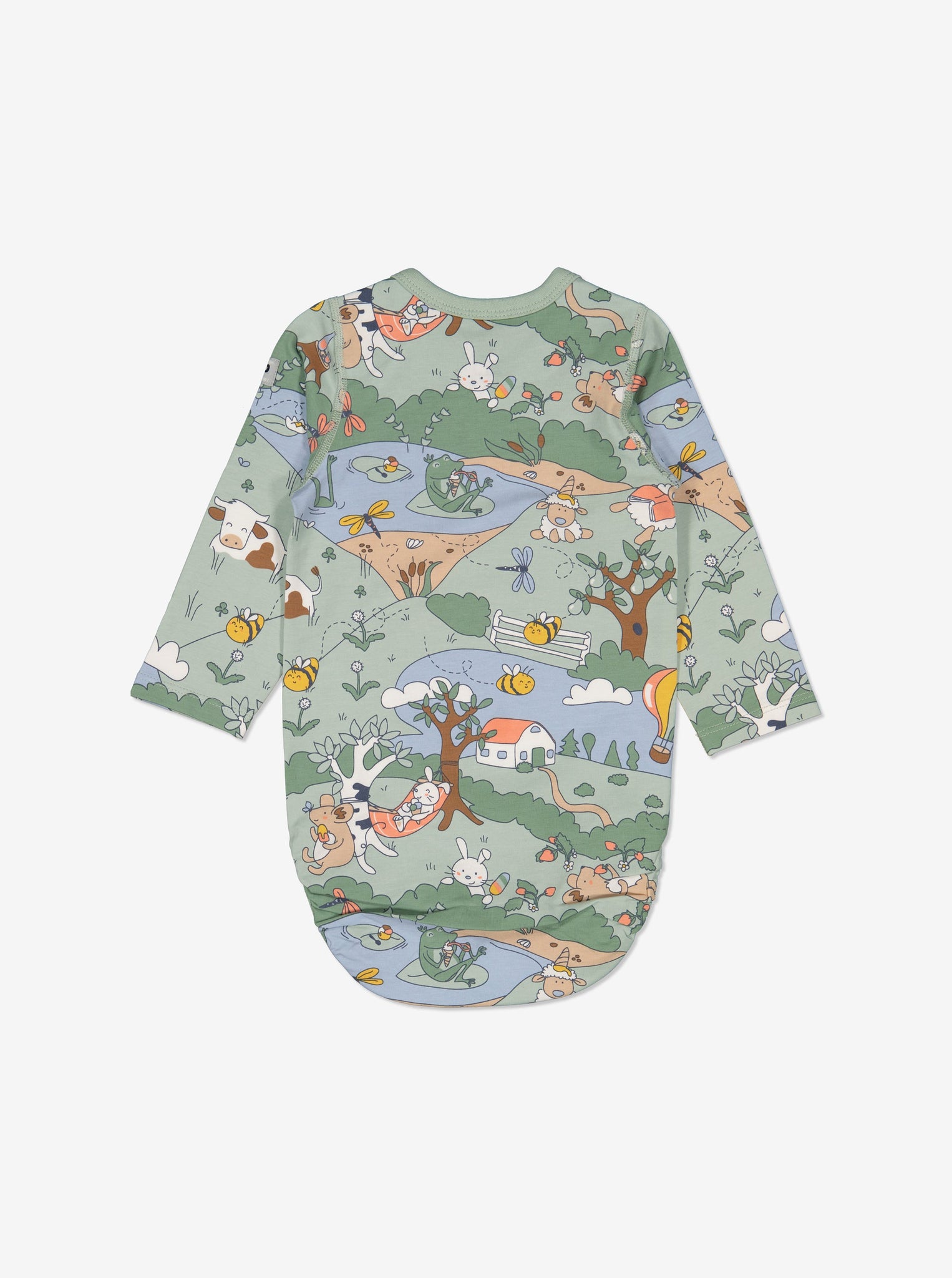 Wildlife Green Newborn Babygrow from Polarn O. Pyret Kidswear. Made using sustainable sourced materials.
