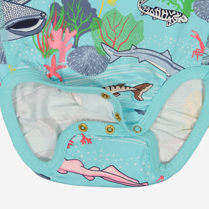 Sealife Print Blue Newborn Babygrow from Polarn O. Pyret Kidswear. Made using sustainable sourced materials.