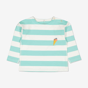Organic Cotton Striped Blue Baby Top from Polarn O. Pyret Kidswear. Made using sustainable sourced materials.