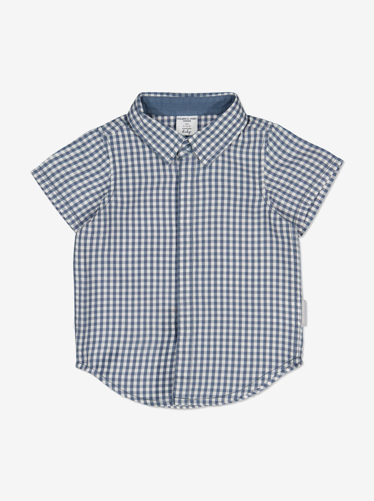 Blue Checked Newborn Baby Shirt from Polarn O. Pyret Kidswear. Made from 100% GOTS Organic Cotton.