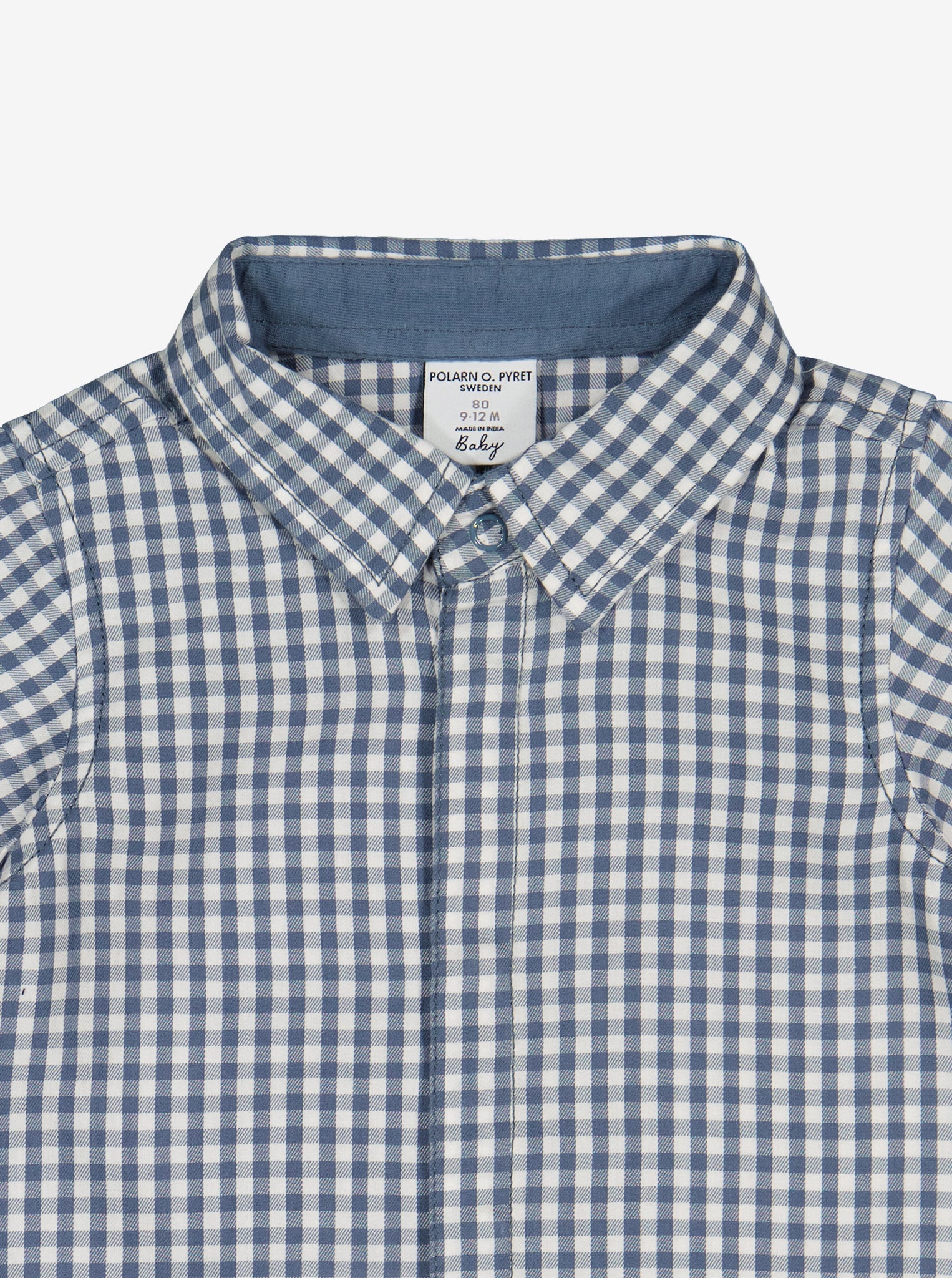 Blue Checked Newborn Baby Shirt from Polarn O. Pyret Kidswear. Made from 100% GOTS Organic Cotton.