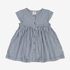 Blue Checked Newborn Baby Dress from Polarn O. Pyret Kidswear. Made from 100% GOTS Organic Cotton.