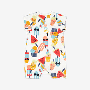Ice Cream Print Newborn Baby Romper from Polarn O. Pyret Kidswear. Made from ethically sourced materials.