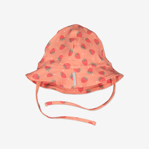 Red Strawberry Print Baby Sun Hat from Polarn O. Pyret Kidswear. Made from ethically sourced materials.