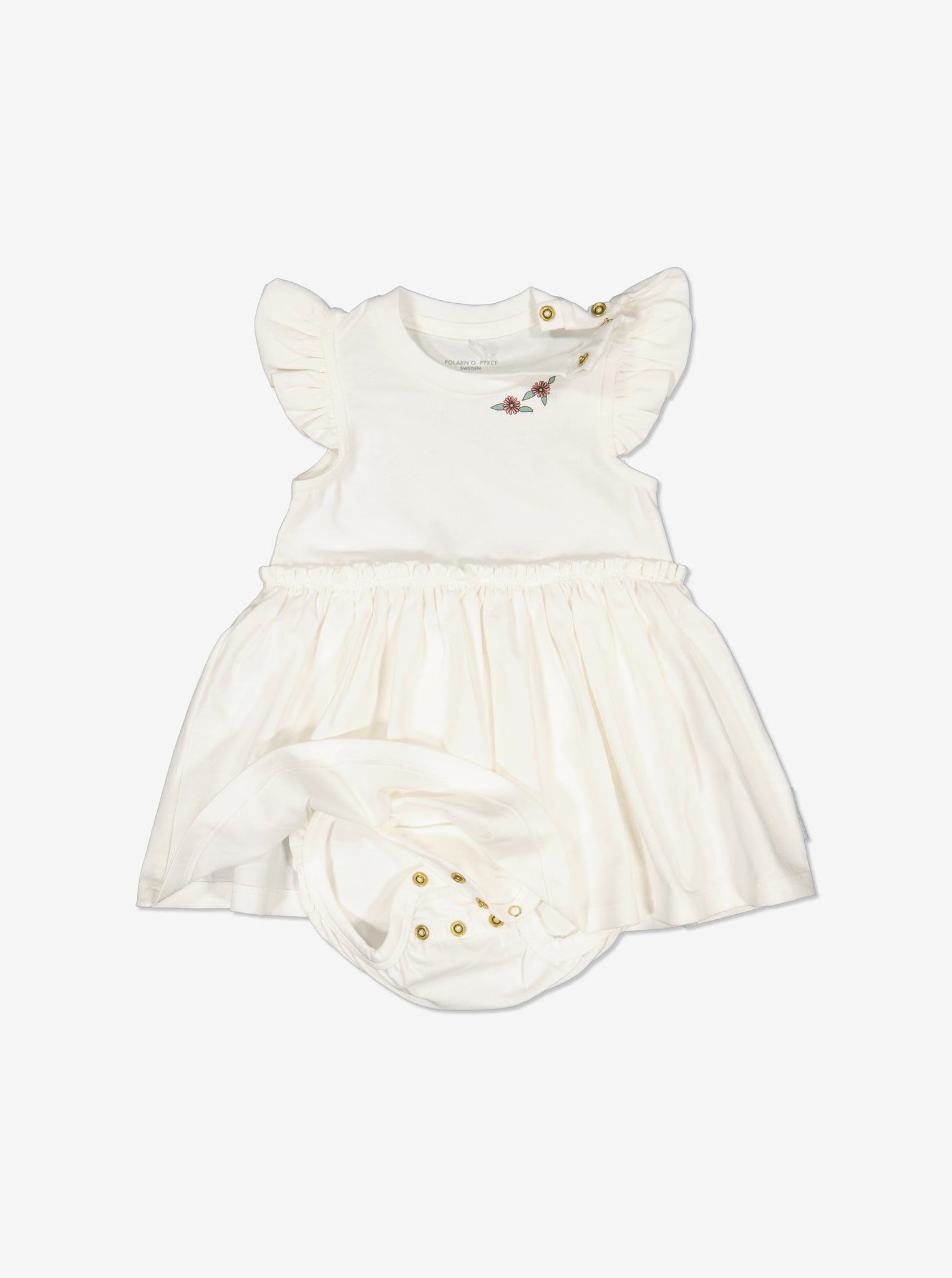 Floral Print White Babygrow Dress from Polarn O. Pyret Kidswear. Ethically made and sustainably sourced materials.