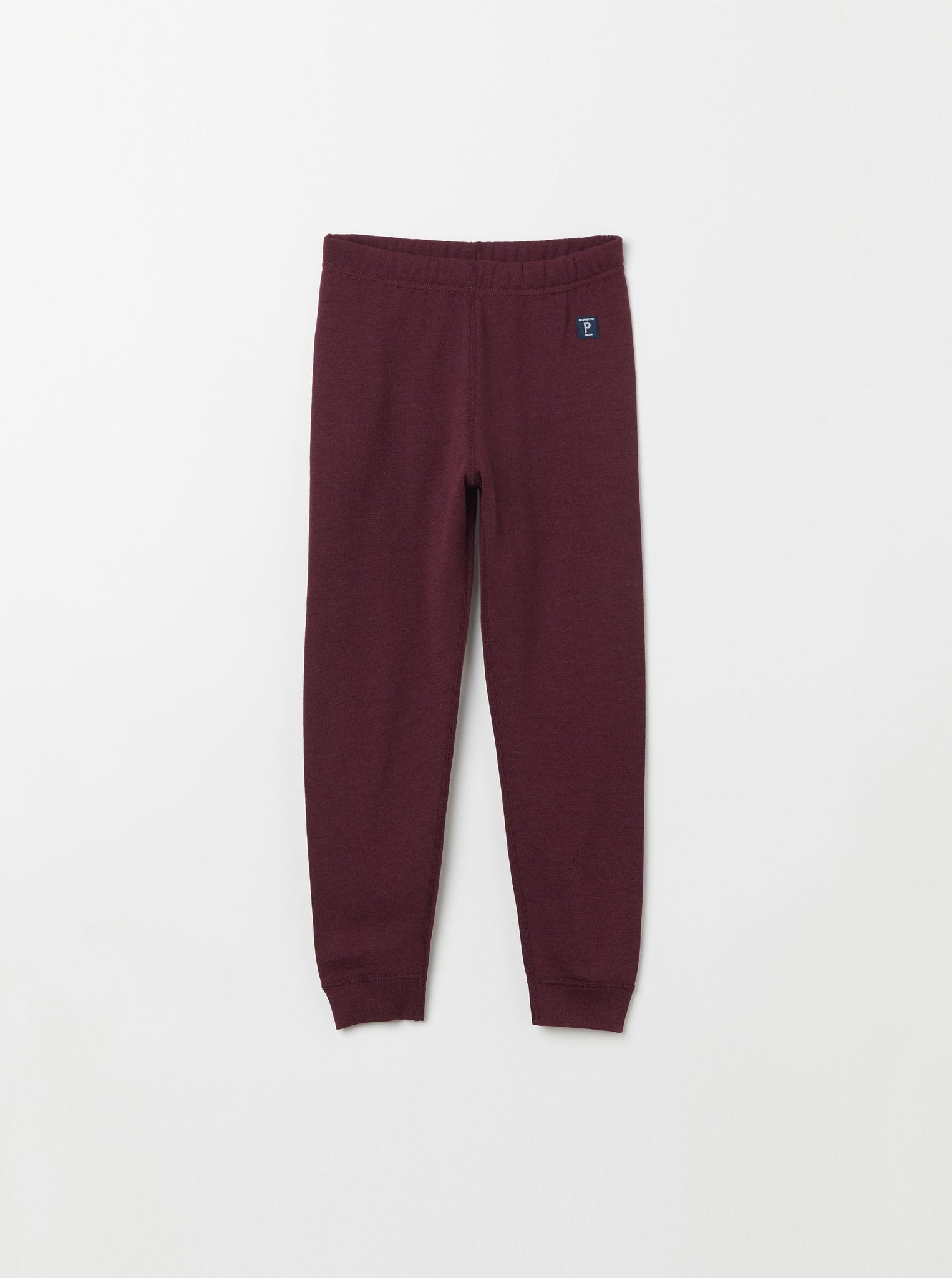 Burgundy Merino Wool Kids Long Johns from the Polarn O. Pyret kidswear collection. Sustainably produced kids outerwear.