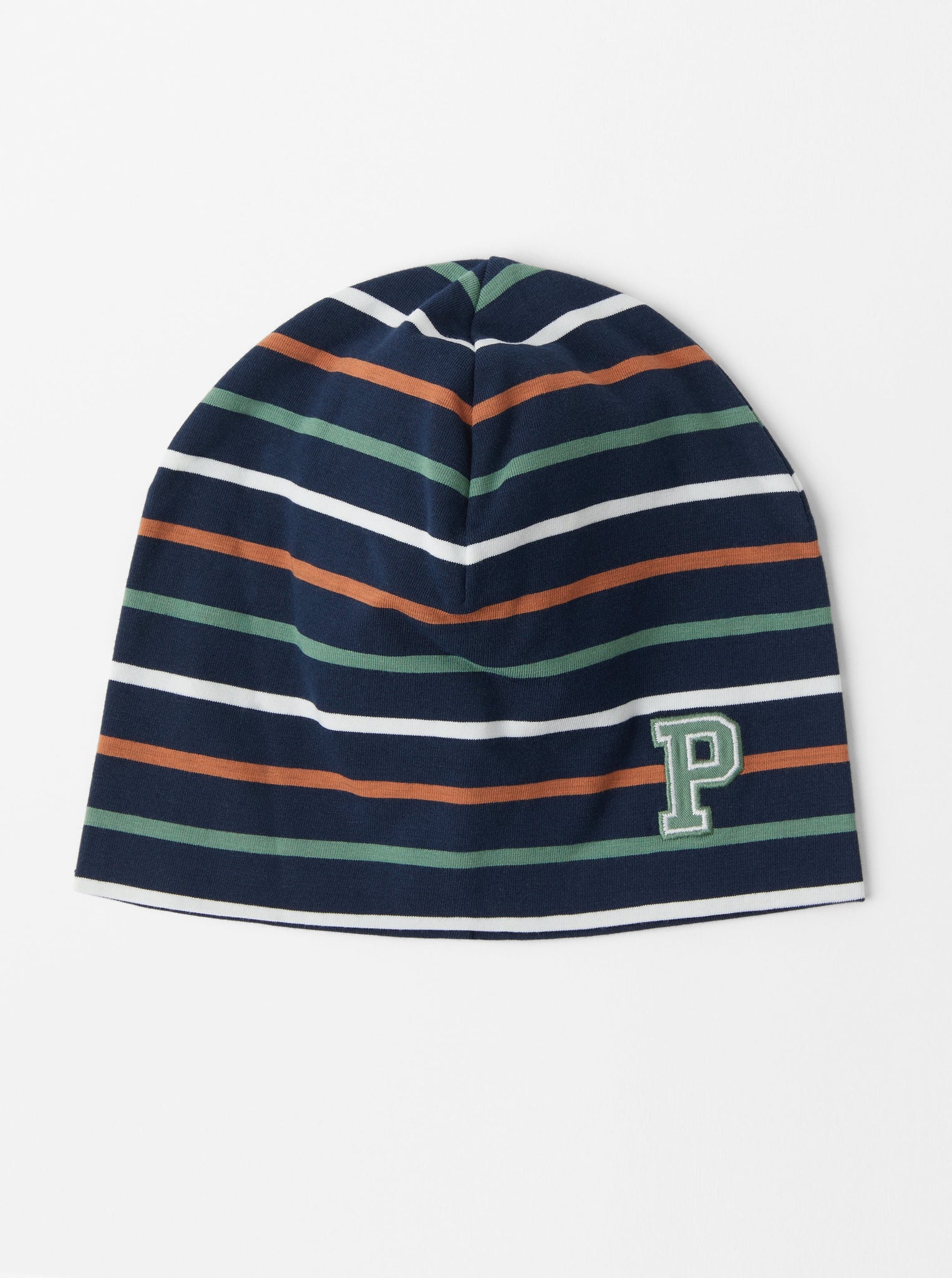Striped Navy Kids Beanie Hat from the Polarn O. Pyret kidswear collection. Ethically produced kids outerwear.