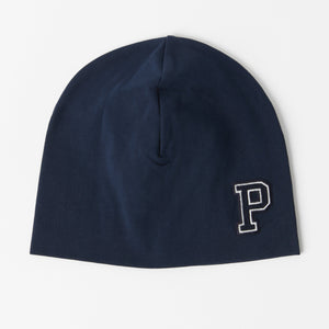 Organic Cotton Navy Kids Beanie from the Polarn O. Pyret kidswear collection. Made from sustainable sources.