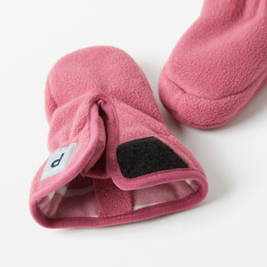 Pink Fleece Baby Mittens from the Polarn O. Pyret kidswear collection. The best ethical kids outerwear.