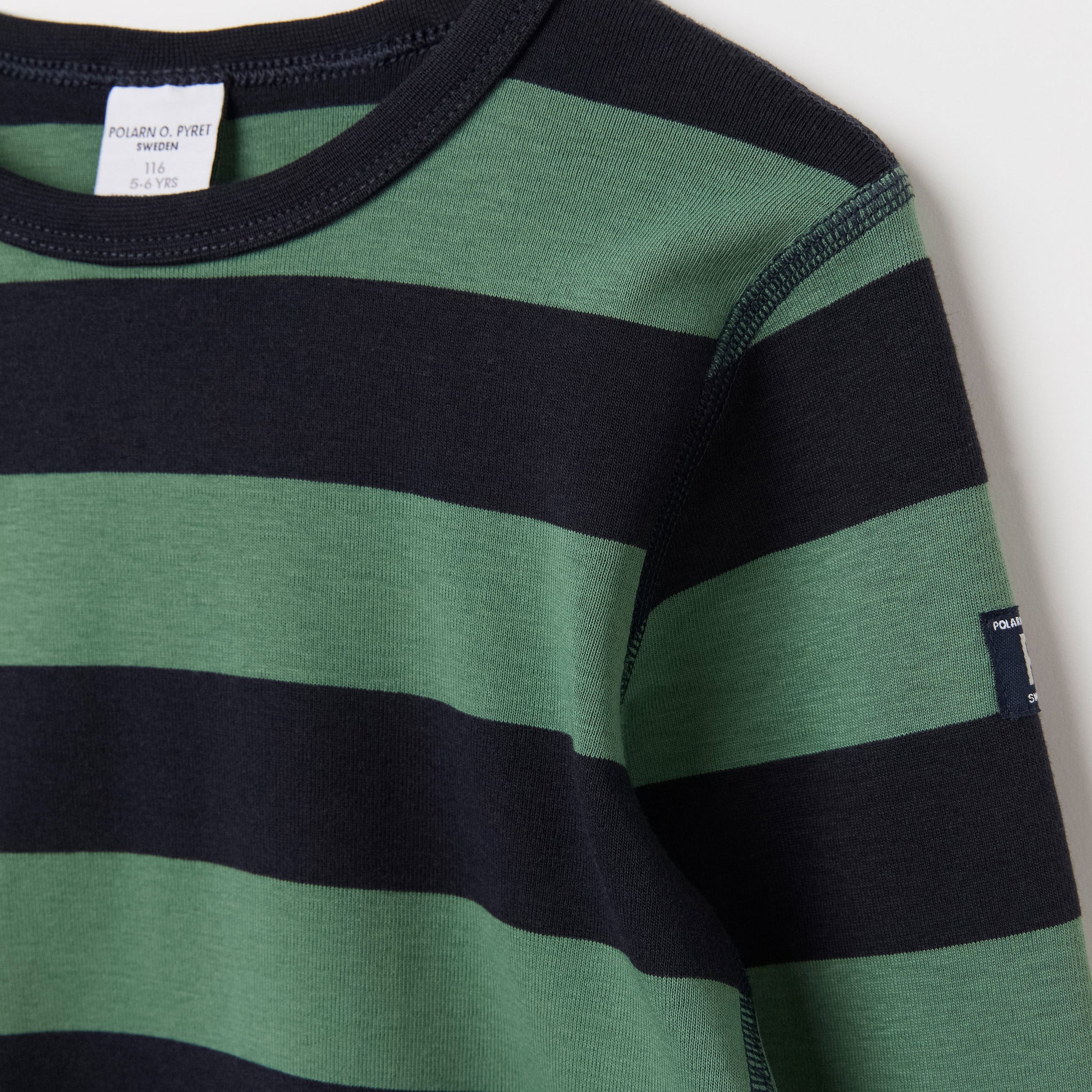 Organic Cotton Striped Green Kids Top from the Polarn O. Pyret Kidswear collection. Ethically produced kids clothing.