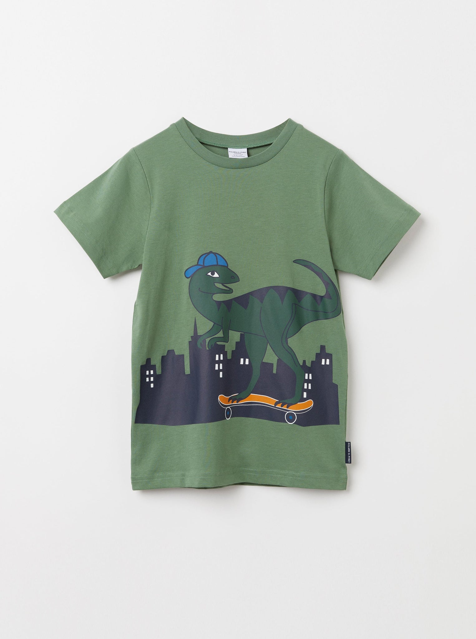 Organic Cotton Dinosaur Kids T-Shirt from the Polarn O. Pyret Kidswear collection. Clothes made using sustainably sourced materials.