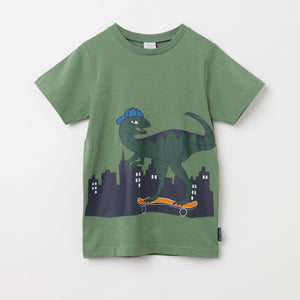 Organic Cotton Dinosaur Kids T-Shirt from the Polarn O. Pyret Kidswear collection. Clothes made using sustainably sourced materials.