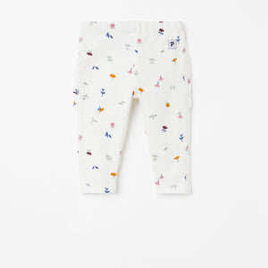 Floral White Newborn Baby Leggings from the Polarn O. Pyret Kidswear collection. Nordic kids clothes made from sustainable sources.