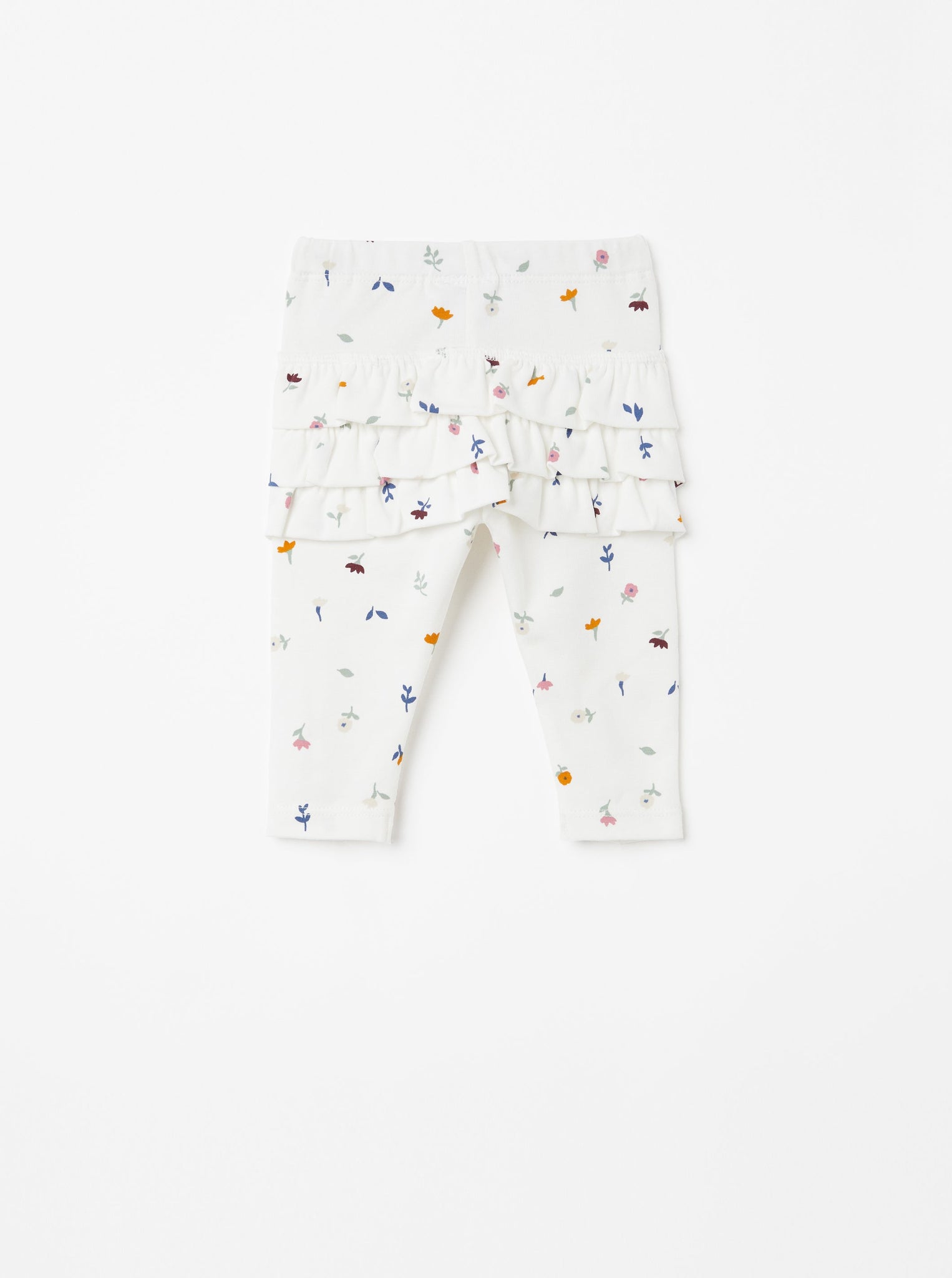 Floral White Newborn Baby Leggings from the Polarn O. Pyret Kidswear collection. Nordic kids clothes made from sustainable sources.