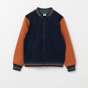 Organic Cotton Navy Baseball Jacket from the Polarn O. Pyret Kidswear collection. Nordic kids clothes made from sustainable sources.