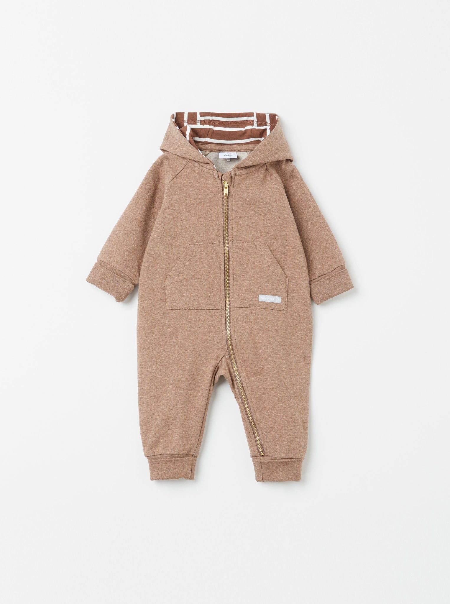 Organic Cotton Brown Baby All-In-One from the Polarn O. Pyret Kidswear collection. Clothes made using sustainably sourced materials.