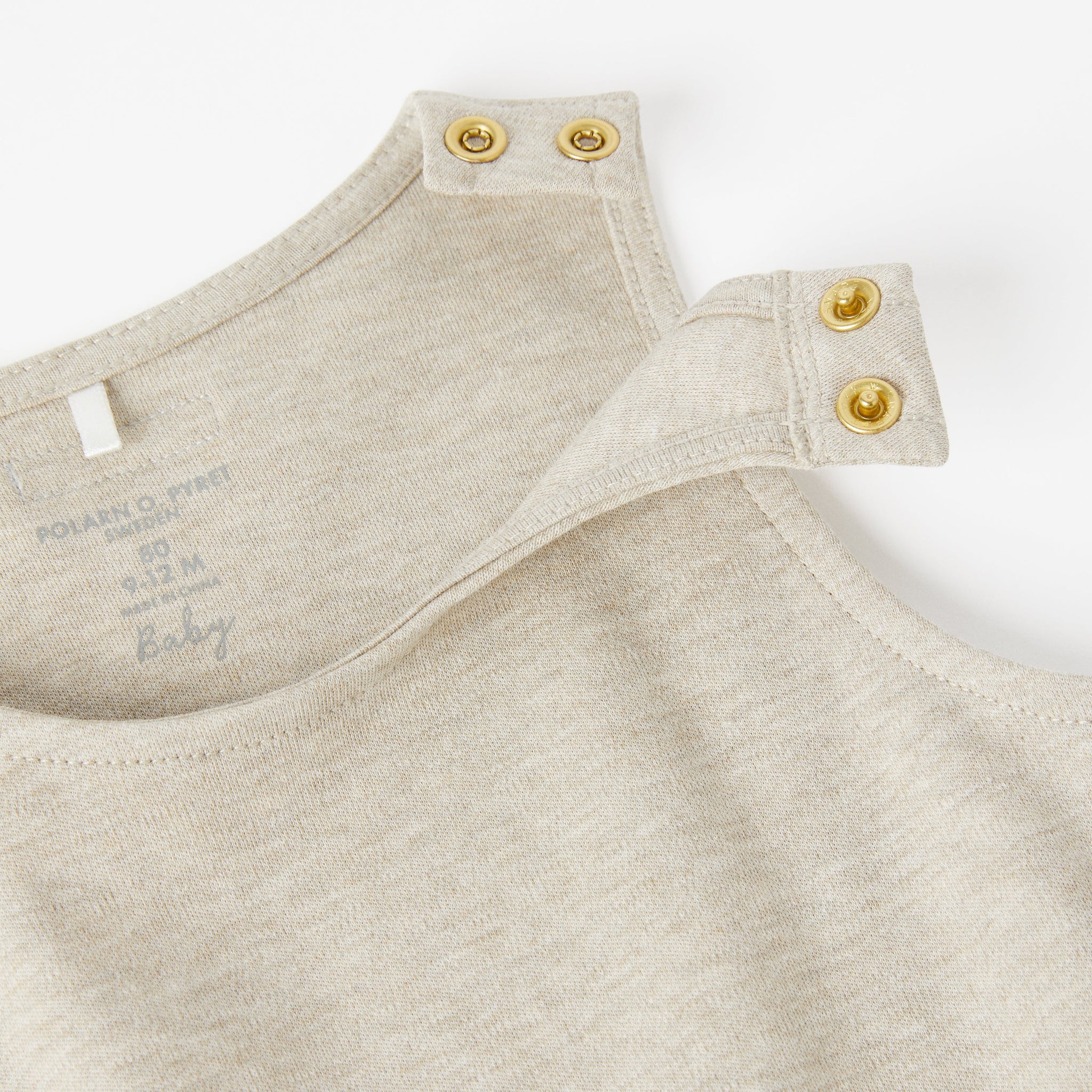 Organic Cotton Beige Baby Romper from the Polarn O. Pyret Kidswear collection. Ethically produced kids clothing.