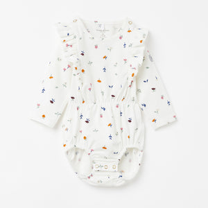 Floral White Newborn Babygrow from the Polarn O. Pyret Kidswear collection. The best ethical kids clothes