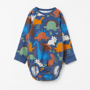 Dinosaur Print Blue Newborn Babygrow from the Polarn O. Pyret Kidswear collection. Clothes made using sustainably sourced materials.