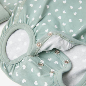 Organic Cotton Heart Print Babygrow from the Polarn O. Pyret Kidswear collection. Ethically produced kids clothing.