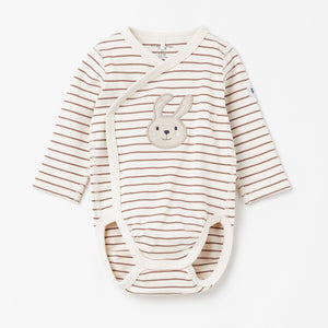 Bunny Print Wraparound Beige Babygrow from the Polarn O. Pyret Kidswear collection. Nordic kids clothes made from sustainable sources.