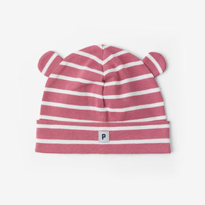 Organic Cotton Pink Baby Beanie Hat from the Polarn O. Pyret Kidswear collection. Ethically produced kids clothing.