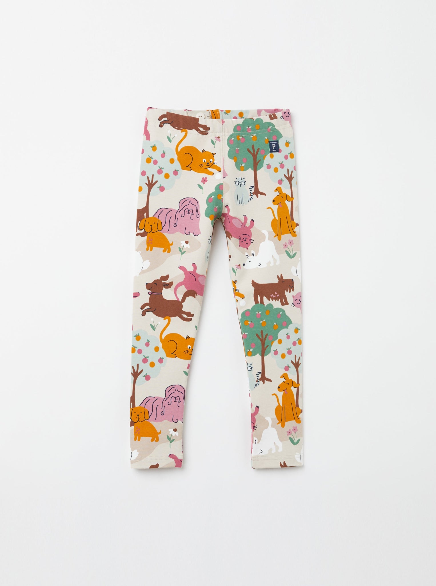 Cat & Dog Print Beige Kids Leggings from the Polarn O. Pyret Kidswear collection. Clothes made using sustainably sourced materials.