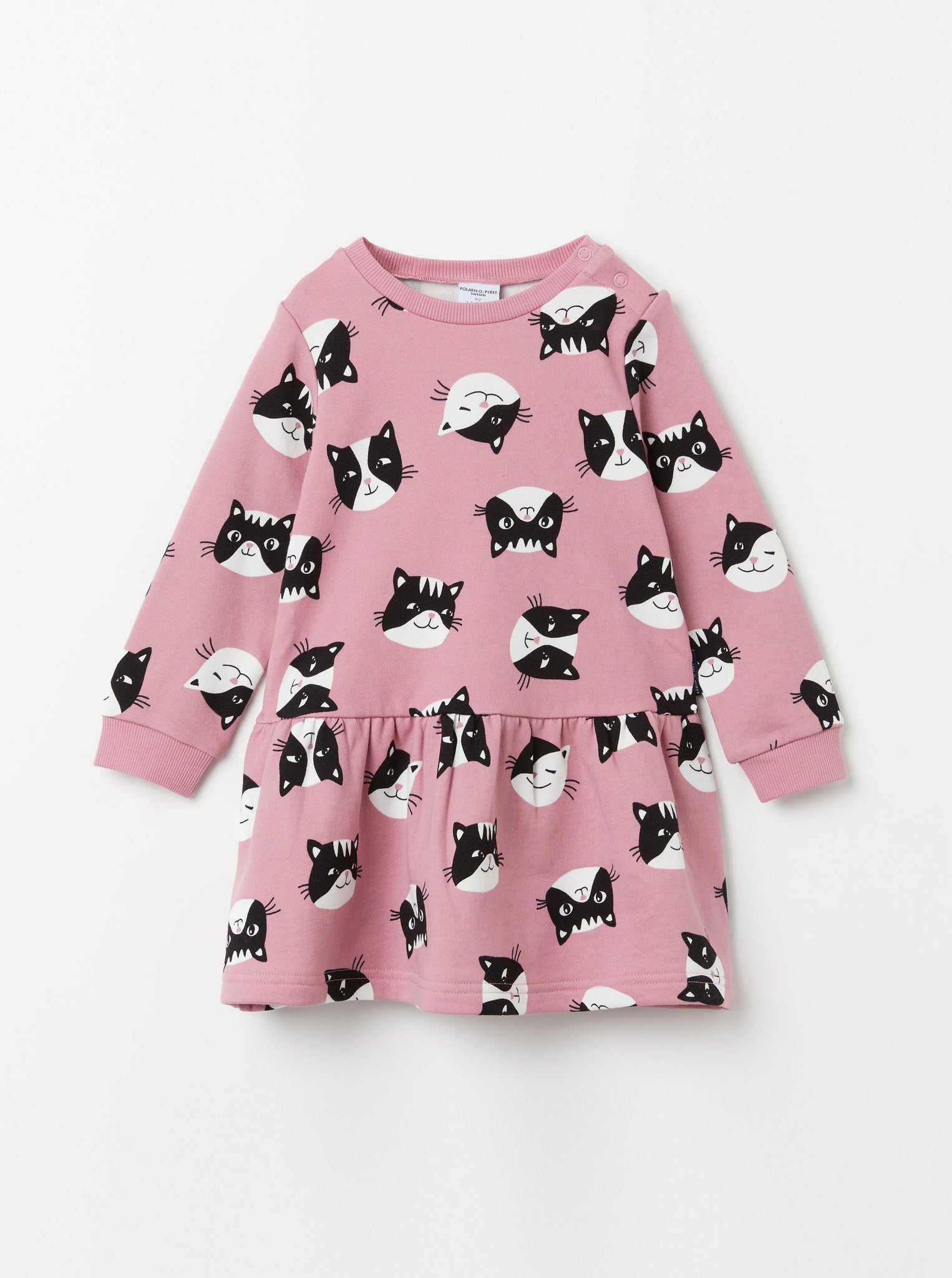 Organic Cotton Cat Print Kids Dress from the Polarn O. Pyret Kidswear collection. Nordic kids clothes made from sustainable sources.