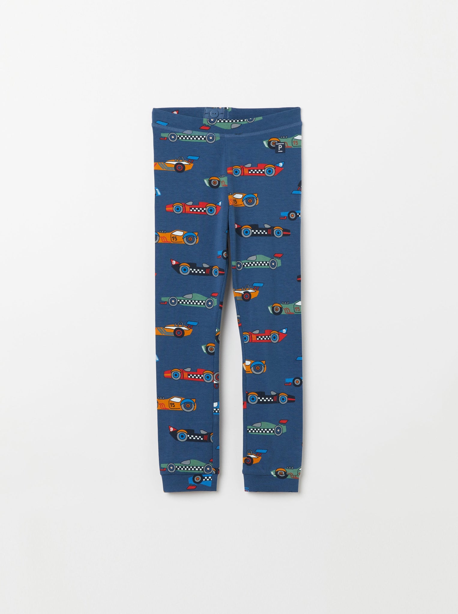 Organic Cotton Car Print Kids Leggings from the Polarn O. Pyret Kidswear collection. Clothes made using sustainably sourced materials.