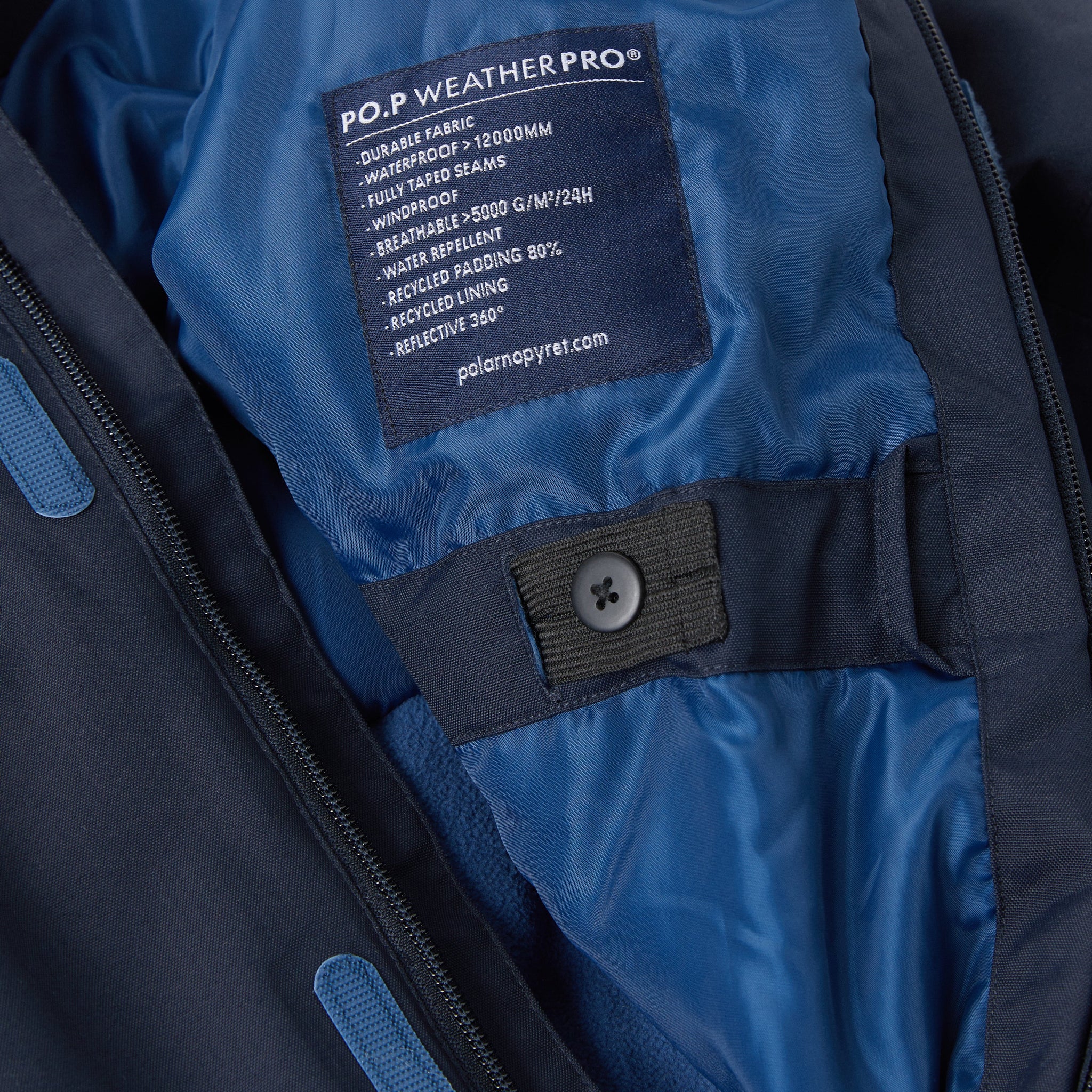 Navy Kids Waterproof Overall from the Polarn O. Pyret kidswear collection. Sustainably produced kids outerwear.