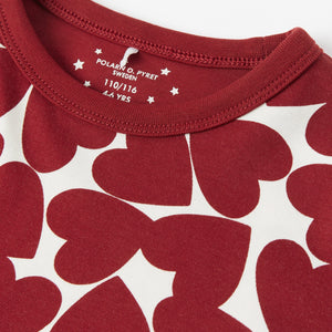 Cotton Red Heart Print Kids Pyjamas from the Polarn O. Pyret kidswear collection. Ethically produced kids clothing.